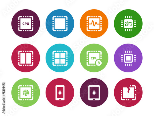 Modern CPU circle icons on white background.