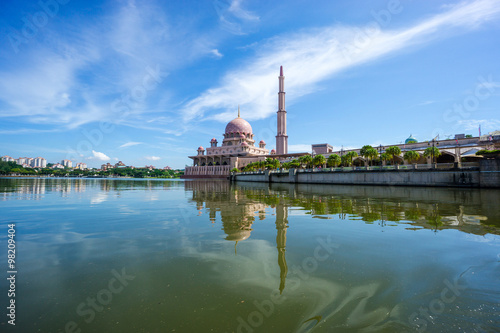 PUTRAJAYA, MALAYSIA - 26TH APRIL 2015; Moment at Putra Mosque. This mosque is the principal mosque of Putrajaya, Malaysia. Construction of the mosque began in 1997 and was completed two years later.