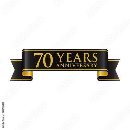 Simple Black Gold Ribbon Anniversary logo 70