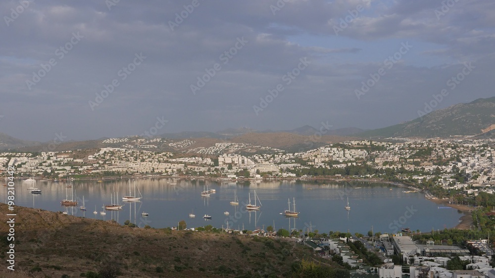 Boats and yachts moored in a bay, 4k, background.