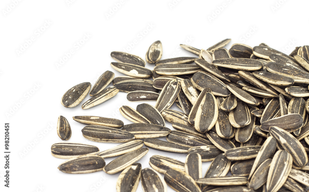 sunflower seeds isolated on white background.