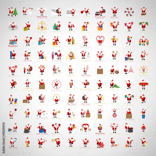 Santa Claus Icons And Christmas Elements Set - Vector Illustration, Graphic Design. For Web, Websites, Print, Presentation Templates, Mobile Applications And Promotional Materials