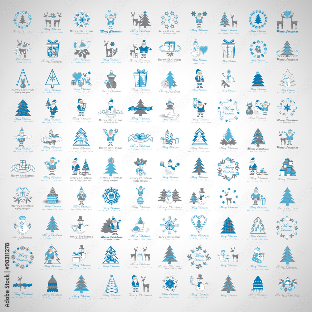 Santa Claus Icons And Christmas Elements Set