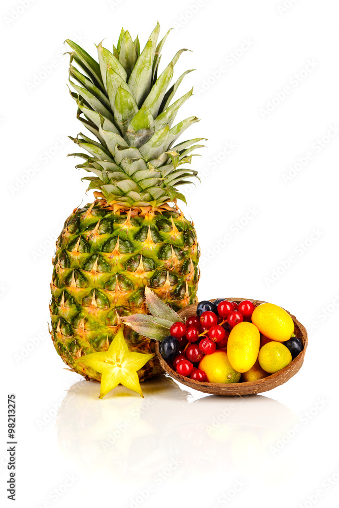 Assortment of exotic fruits isolated on white background Assortment of exotic fruits isolated on white background