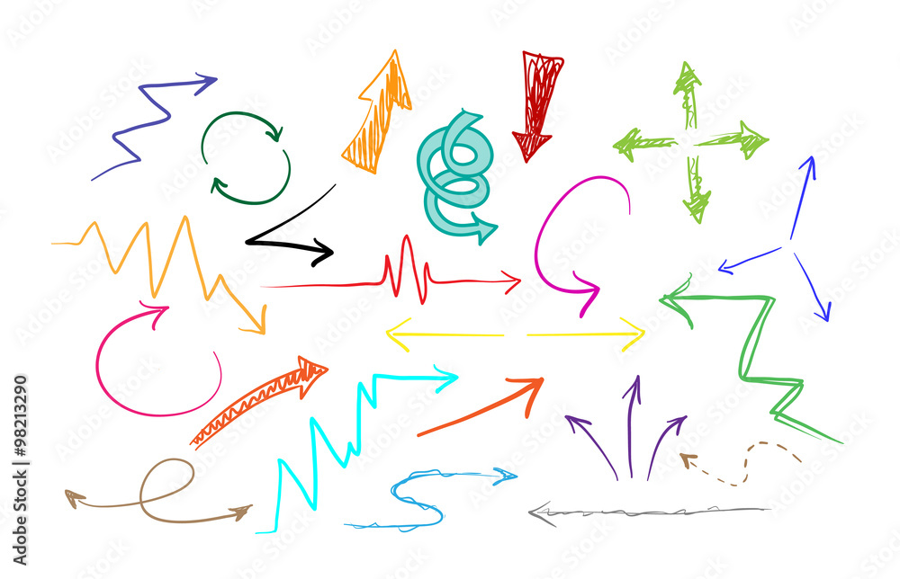 Colorful Arrow Icons, a hand drawn vector doodle illustration of colorful decoration arrows, perfect for presentation projects, as decoration elements, etc.
