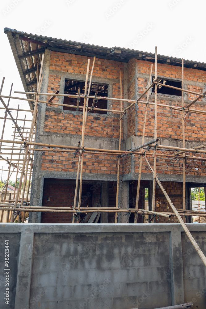 building residential construction house with scaffold building residential construction house with scaffold