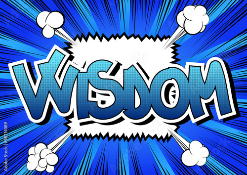 Wisdom - Comic book style word on comic book abstract background.