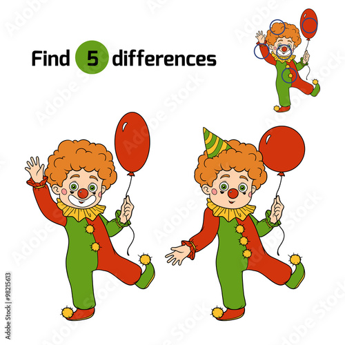 Find differences for children: Halloween characters (clown)