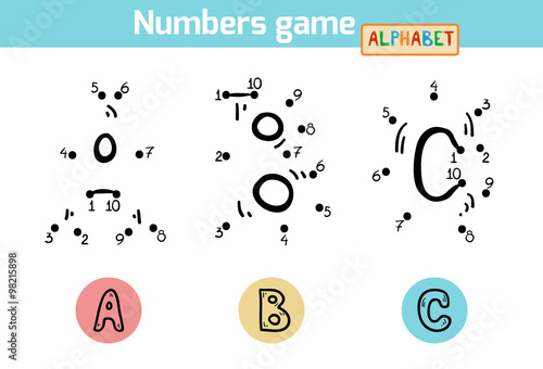 Numbers game (Alphabet): letters A, B, C. Numbers from one to te