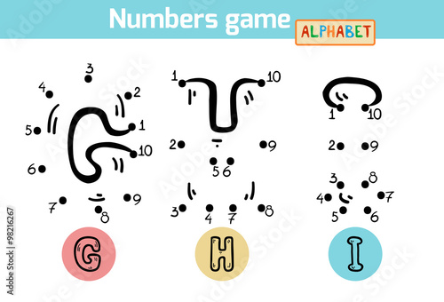 Numbers game (Alphabet): letters G, H, I. Numbers from one to te