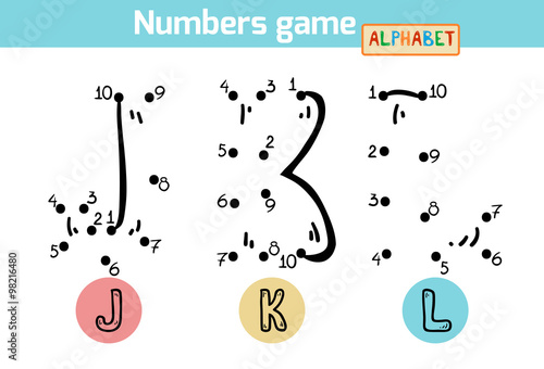 Numbers game (Alphabet): letters J, K, L. Numbers from one to te