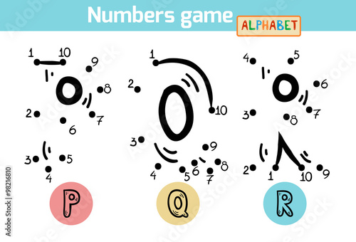 Numbers game (Alphabet): letters P, Q, R. Numbers from one to te