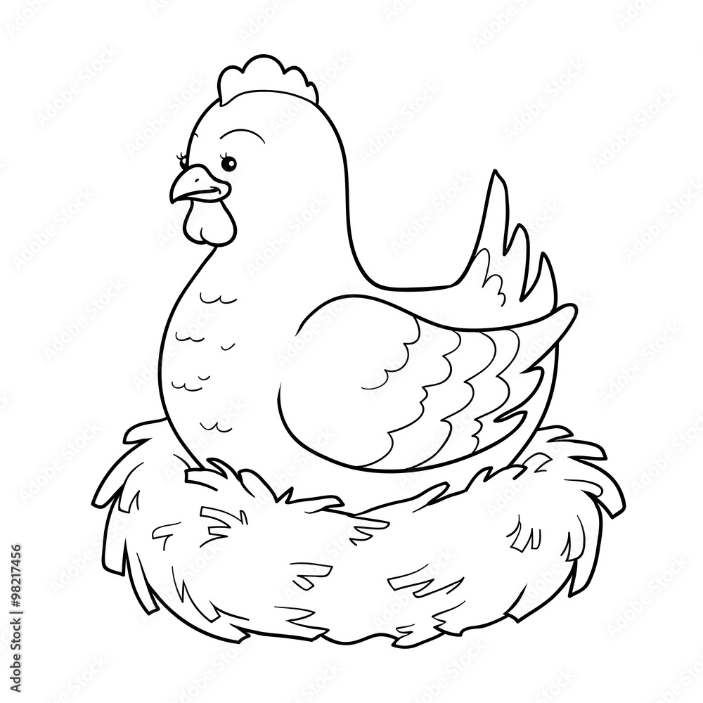 Coloring book (chicken and nest) Stock Vector | Adobe Stock