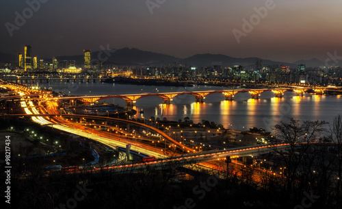 Night traffic over han river in seoul