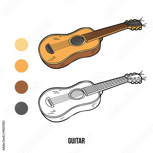 Coloring book for children: music instruments (guitar)