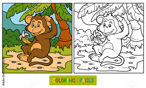 Coloring book: little monkey with a banana