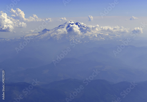 Aerial view of Mount Rainier, located near Seattle, Washington State, USA
