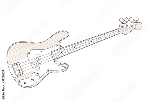 bass guitar drawing on white. vector