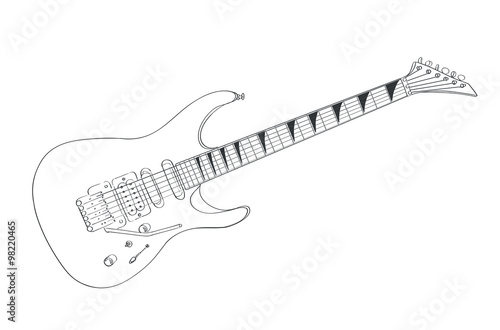 electric guitar drawing on white. line art vector illustration