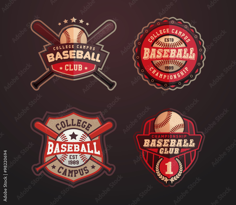 Baseball badges set, sports template with ball and bats for baseball