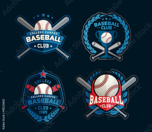 Baseball badges set, sports template with ball and bats for baseball