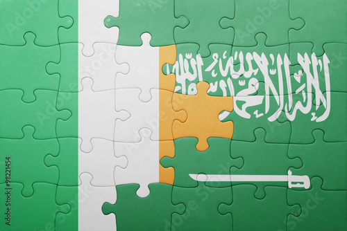 puzzle with the national flag of saudi arabia and ireland