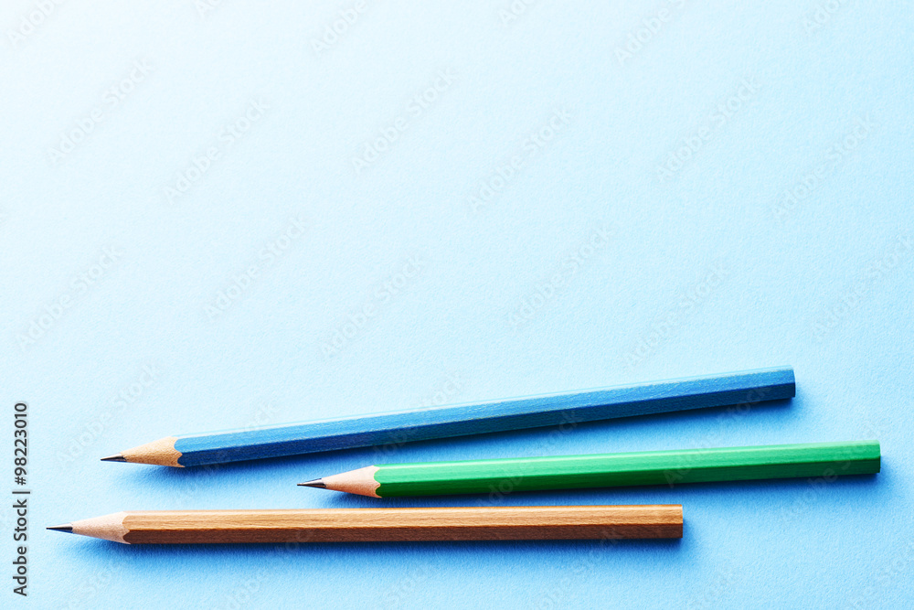 Pencils. On blue background with copy space. Pencils. On blue background with copy space.