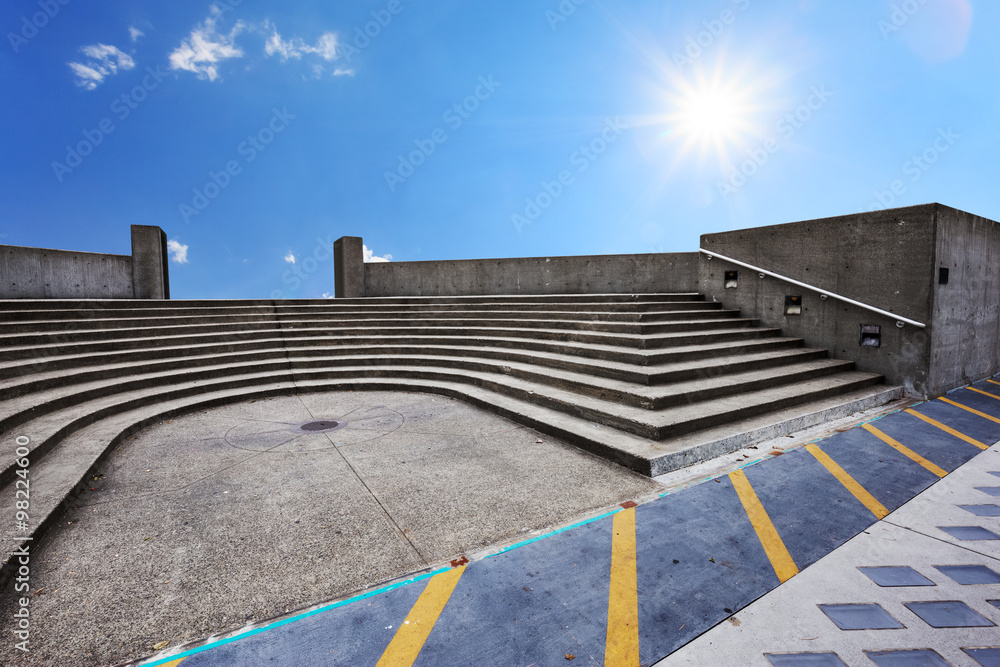 skyline on view of empty ground with steps skyline on view of empty ground with steps