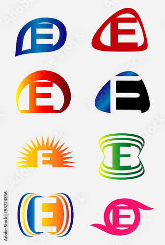 Set of alphabet symbols and elements of letter E, such a logo 