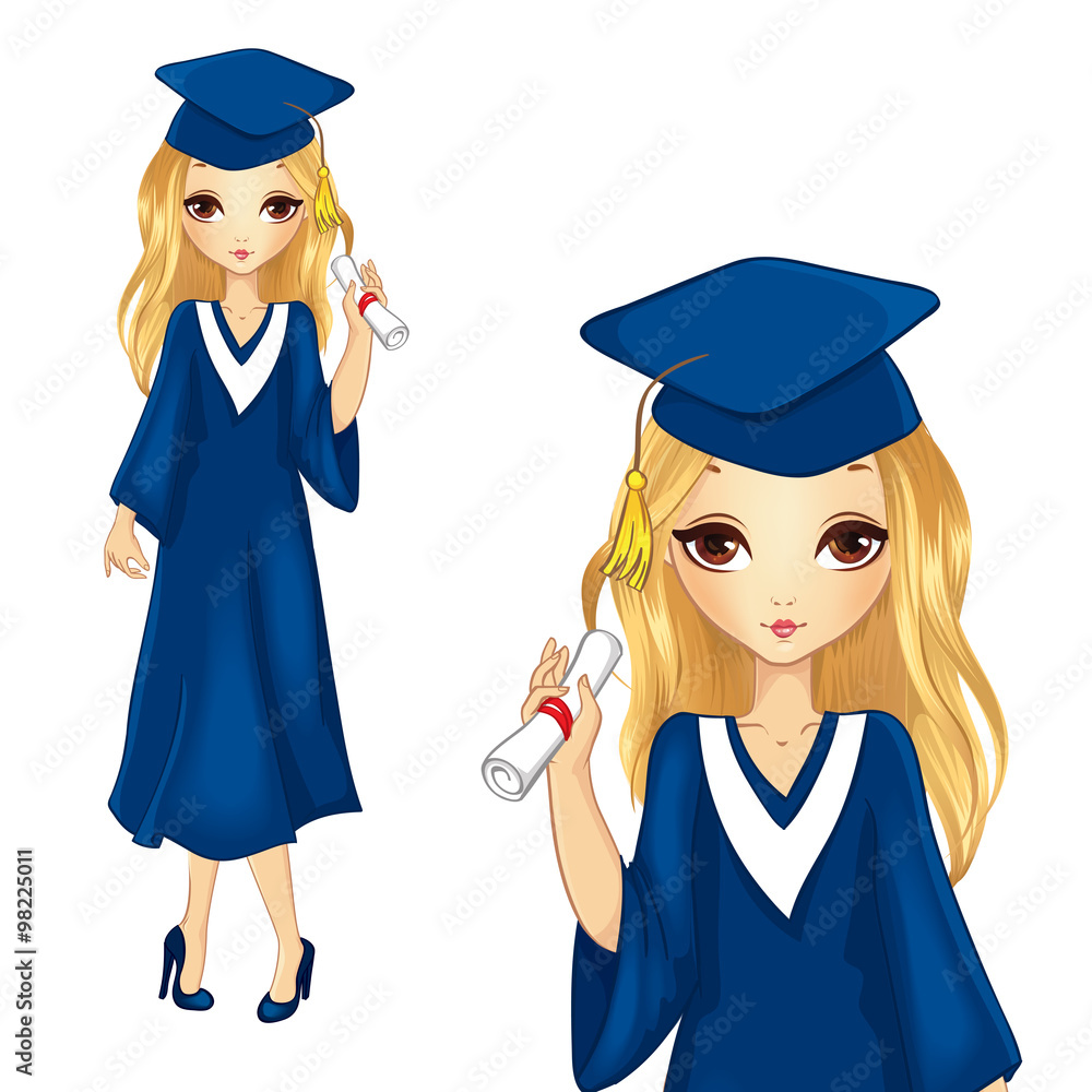 Fashion Girl In Graduation Robe Stock Vector Adobe Stock