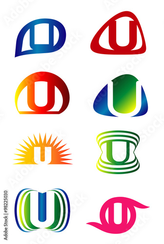 Set of alphabet symbols and elements of letter U, such a logo 