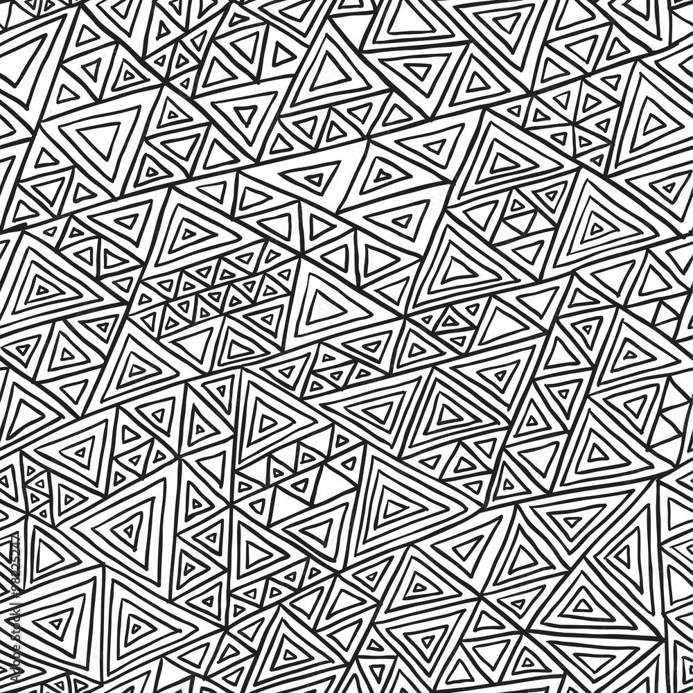 Vector seamless pattern consisting of hand drown triangles of different sizes and linear abstract grid on a white background. Vector seamless pattern consisting of hand drown triangles of different sizes and linear abstract grid on a white background.