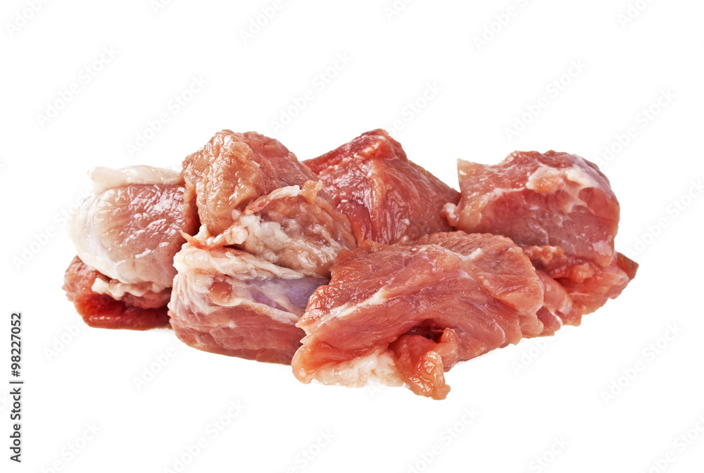 Raw fresh meat chunks isolated on white background Raw fresh meat chunks isolated on white background