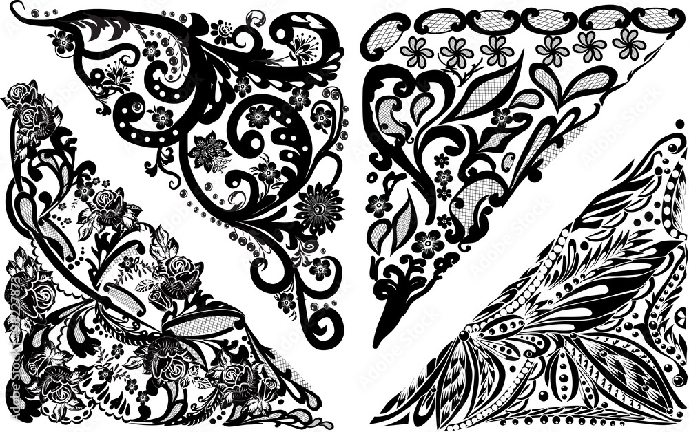 four triangular black decorations on white four triangular black decorations on white