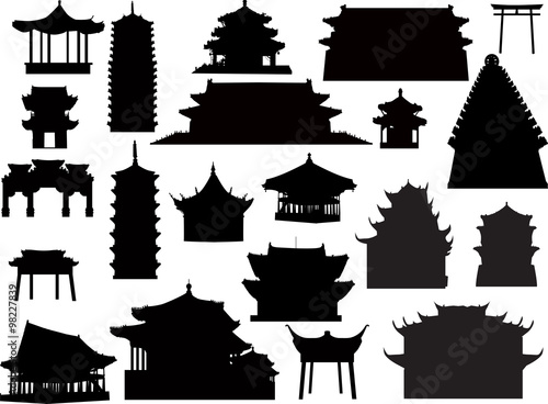 twenty one isolated on white pagoda silhouettes Fototapet