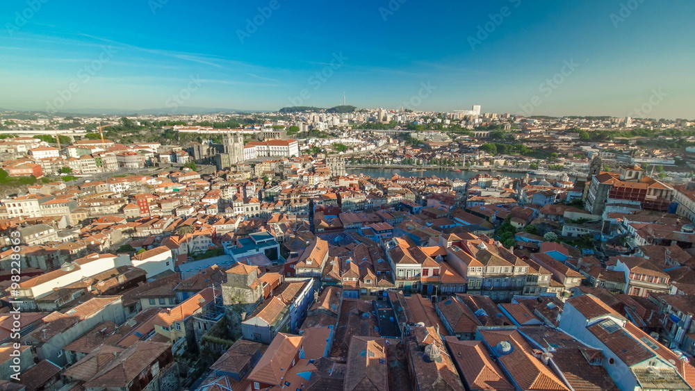 Red roofs of city centre - view from Clerigos Tower in Porto timelapse, Portugal Red roofs of city centre - view from Clerigos Tower in Porto timelapse, Portugal