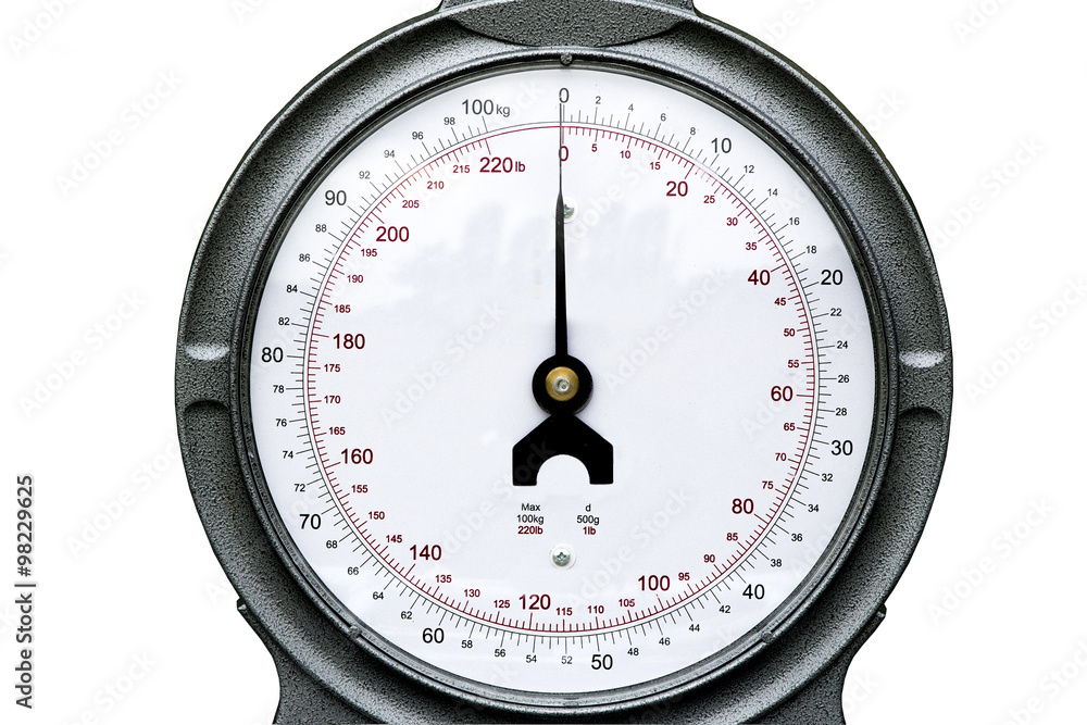 Close up of the face of weighing scales Close up of the face of weighing scales