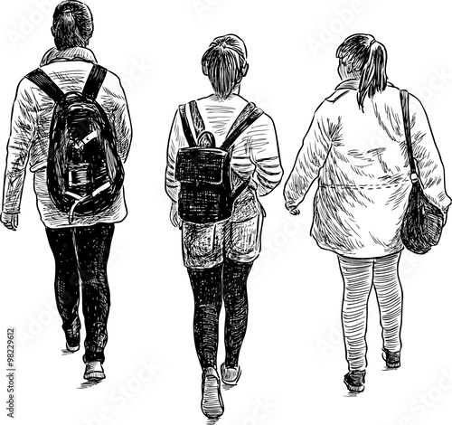 schoolgirls on a walk