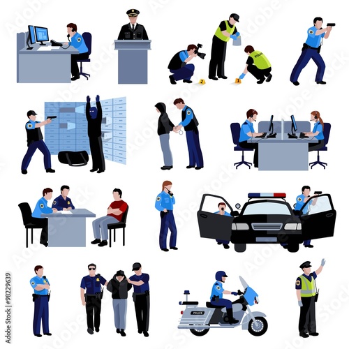 Print op canvas Policeman People Flat Color Icons