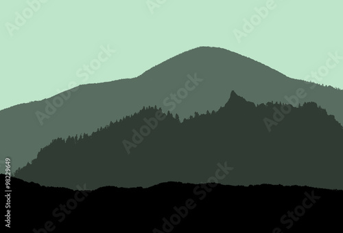 illustration of silhouettes of green mountains
