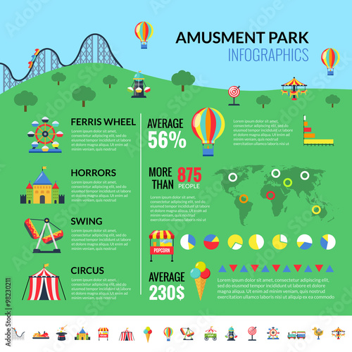 Amusemennt Park Attractions Visitors Infographics 