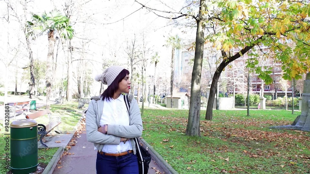 Beautiful smiling young woman walking in the park. Beautiful smiling young woman walking in the park.