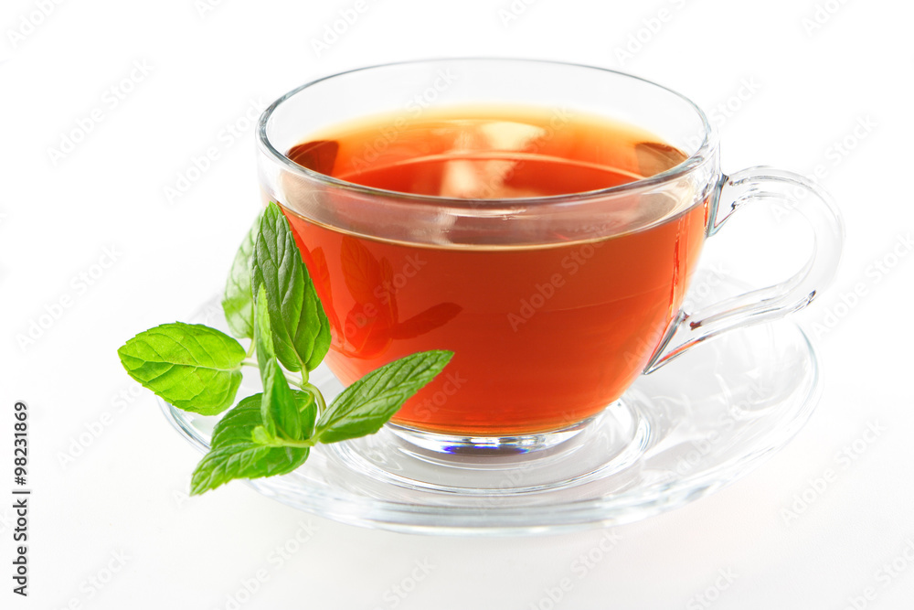 Tea cup with mint leaves Tea cup with mint leaves
