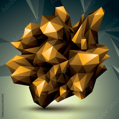 Asymmetric 3D abstract object, golden geometric spatial form. Re