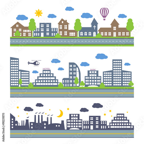 City Skylines vector icons set. 