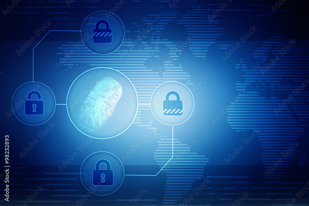 Fototapeta premium Abstract technology background.Security system concept with fingerprint Letter P sign