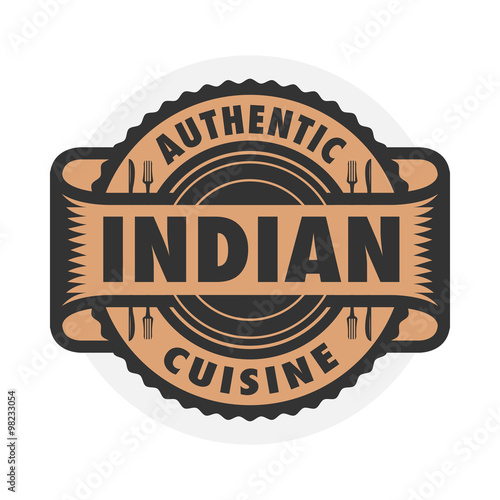 Abstract stamp or label with the text Authentic Indian Cuisine