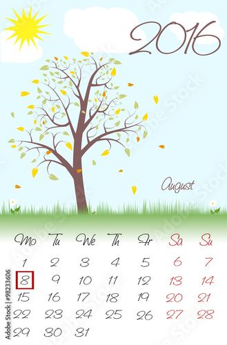 Novosibirsk, Russia - December 5, 2015: Calendar for 2016. Flat style. The vector image.