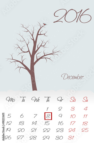 Novosibirsk, Russia - December 5, 2015: Calendar for 2016. Flat style. The vector image.