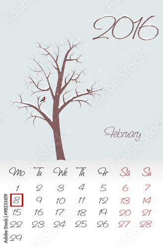 Novosibirsk, Russia - December 5, 2015: Calendar for 2016. Flat style. The vector image.